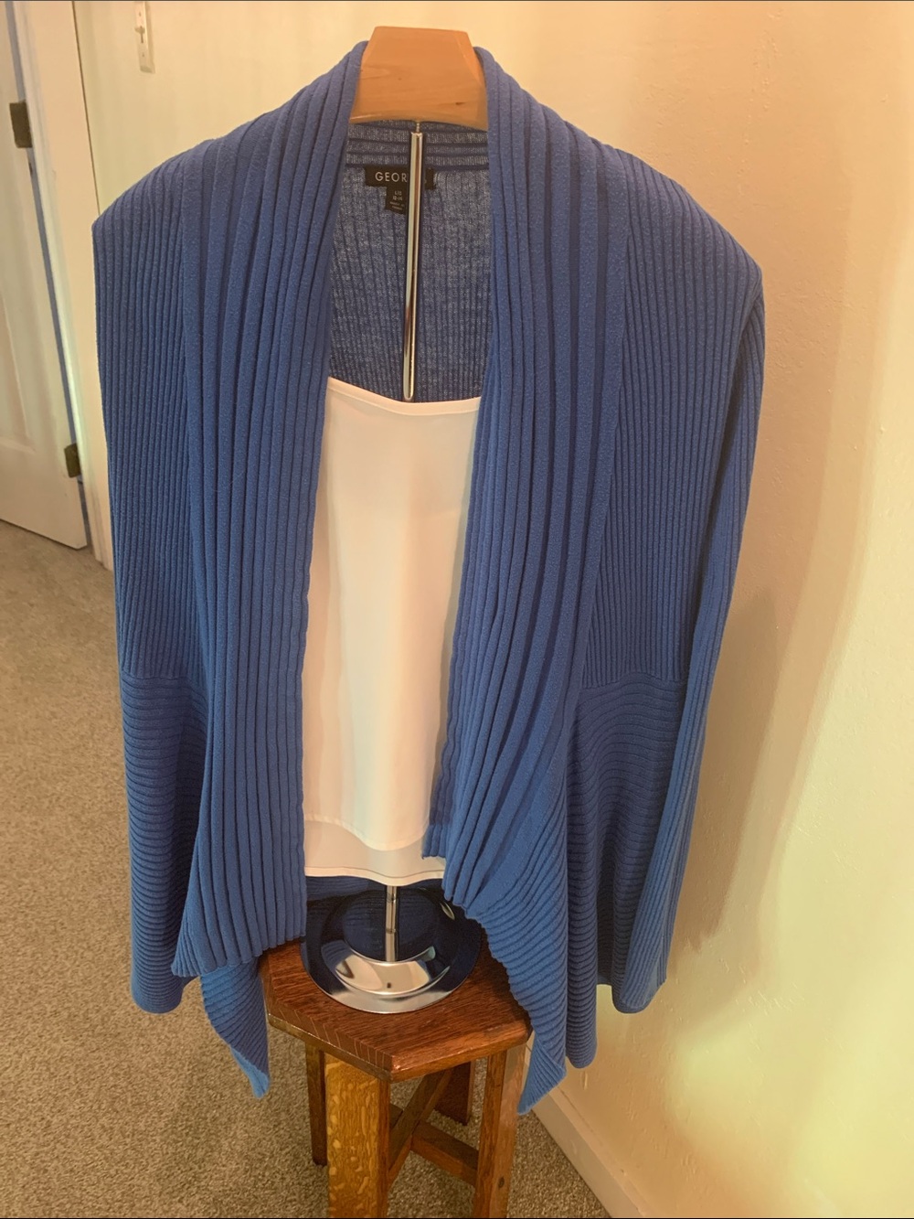 George Open-Front Ribbed Cardigan in Blue
